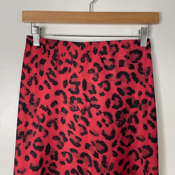 Kourt Skirt Womens Medium Red Black Leopard Animal Print Pull On Midi Slip Satin - Picture 3 of 9